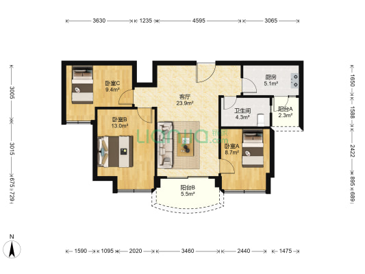 碧桂园凰城峰景 3室1厅1卫 85平方