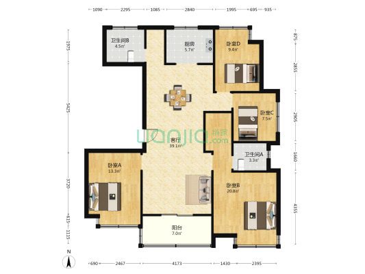 新霄辰府 4室1厅2卫 146平方