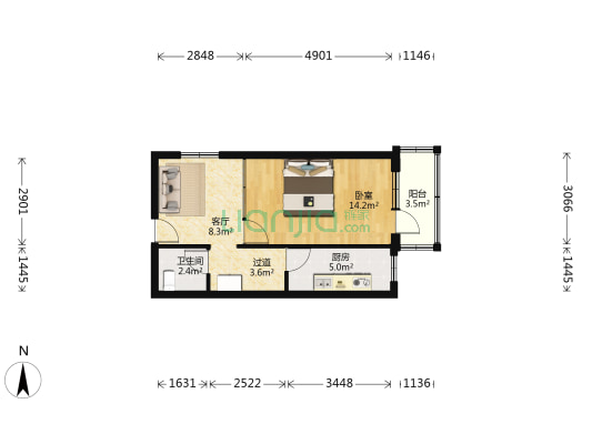 建国门内大街 1室1厅1卫 48平方