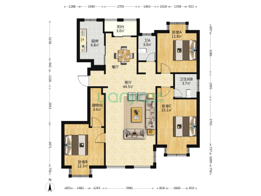 时代公馆 3室1厅2卫 128平方