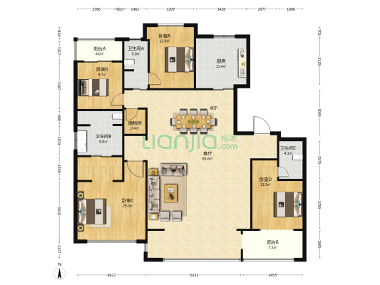 建发大唐养云 4室1厅3卫 219平方