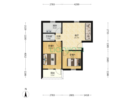 东圃小学教师宿舍 2室1厅1卫 56平方