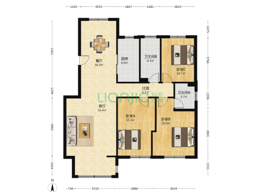 华乐家园东区 3室2厅2卫 136平方