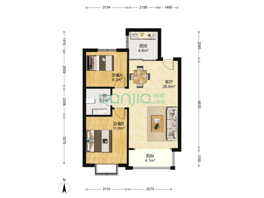 山海和圣园 2室1厅1卫 86平方