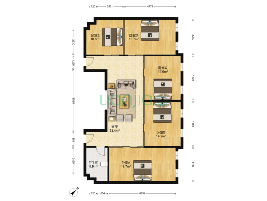 广景碧云天国际商务花园 5室1厅1卫 87平方