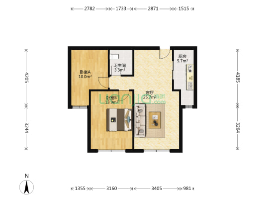 水岸龙城苑 2室1厅1卫 88平方