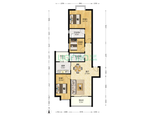 宏康小筑 3室1厅2卫 101平方