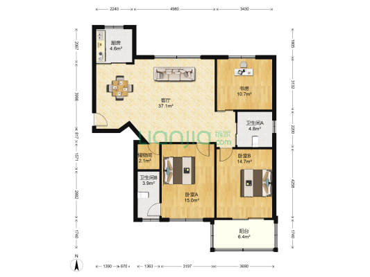 蝉河大厦 3室1厅2卫 141平方