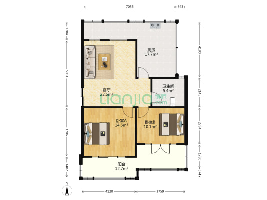 叠彩桃源 2室1厅1卫 67平方