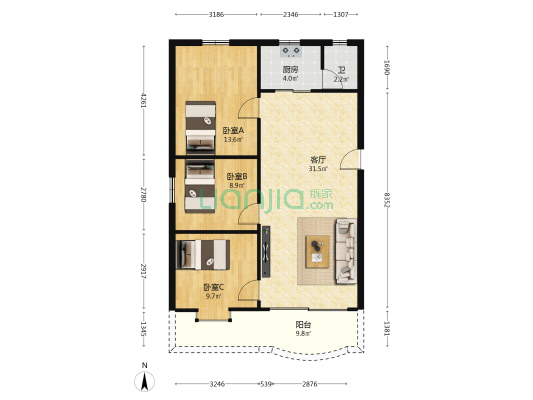 祥业楼 3室1厅1卫 86平方