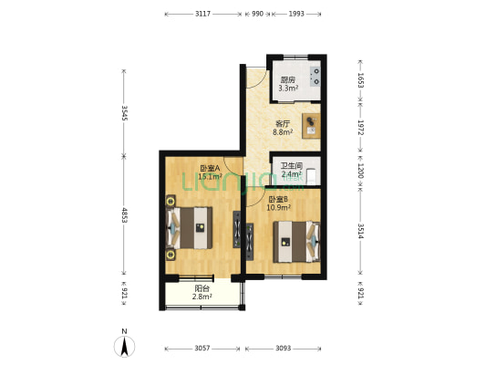 左家庄西街1号院 2室1厅1卫 58平方