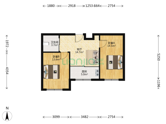 颐和陆號 2室1厅1卫 63平方