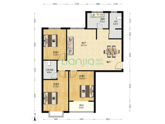 龙昇丽景北区 3室1厅2卫 145平方