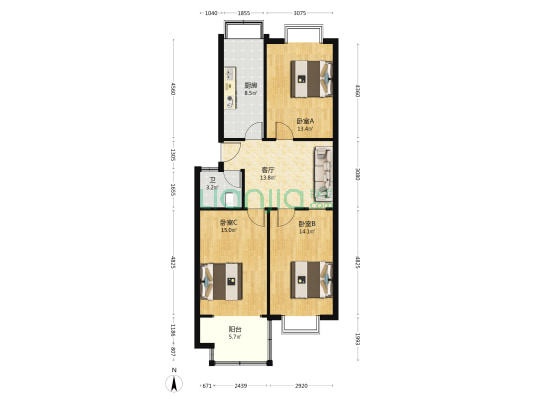 鞋厂家属楼 3室1厅1卫 87平方