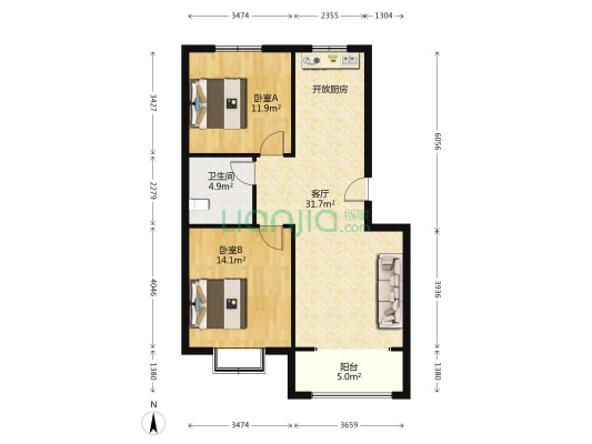 利盛达御景苑 2室1厅1卫 86平方