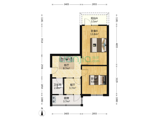 林家坡1号 2室2厅1卫 53平方