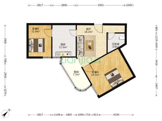 德诚大厦 2室1厅1卫 100平方