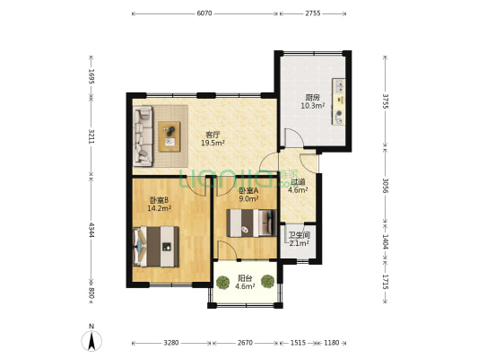 鹰山社区 2室1厅1卫 70平方