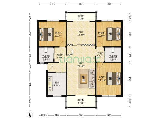 龙泉中街99号 3室2厅2卫 128平方