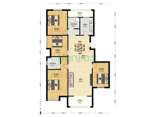 宇辉瞳辉佳苑 4室2厅2卫 141平方