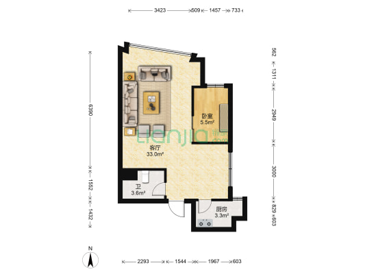 荣观华府 1室1厅1卫 67平方