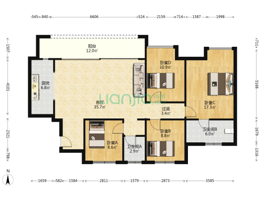 高科江澜礼墅三期一组团 4室1厅2卫 135平方