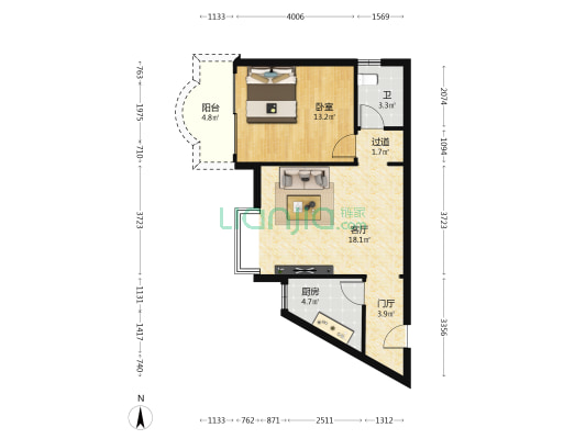 奇林生态花园小区 1室1厅1卫 63平方