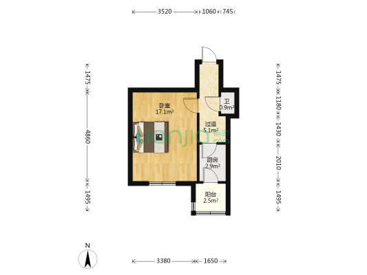 同心楼 1室0厅1卫 23平方