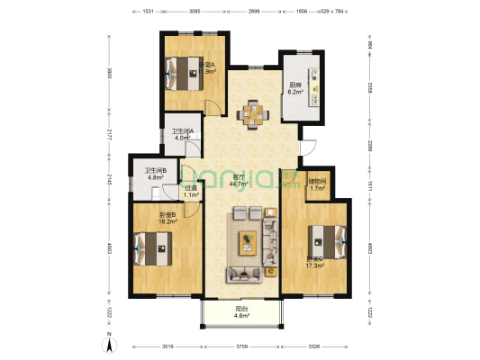 称心阁 3室1厅2卫 139平方