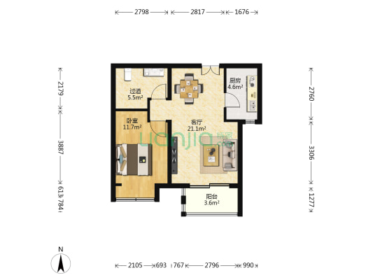 八家嘉园 1室1厅0卫 64平方