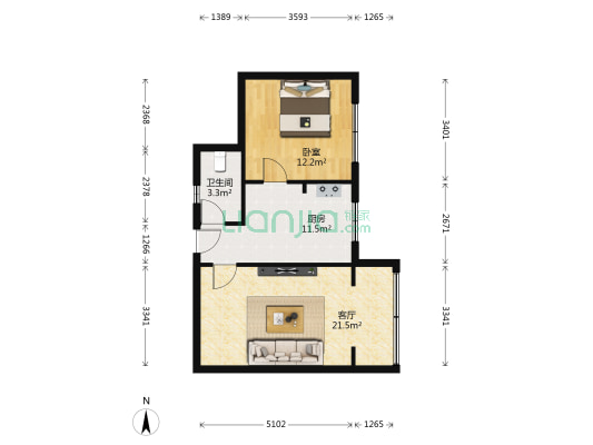 弘毅嘉苑 1室1厅1卫 53平方
