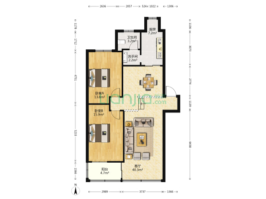 桃苑中路（38号）征费局宿舍 2室1厅2卫 95平方