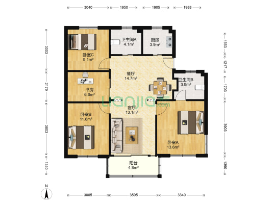 新城市花园 4室2厅2卫 113平方