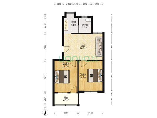 安石路公交宿舍 2室1厅1卫 67平方