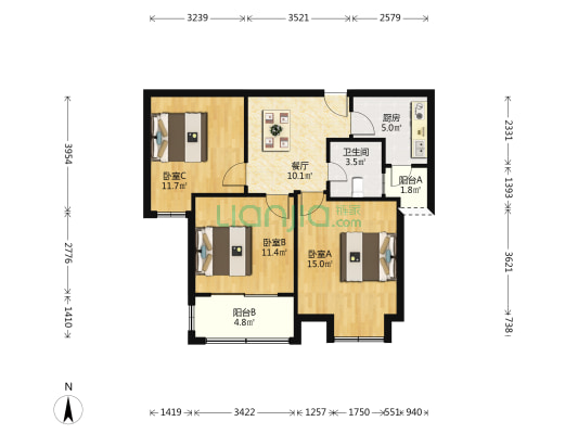 绿洲香润苑 3室1厅1卫 85平方