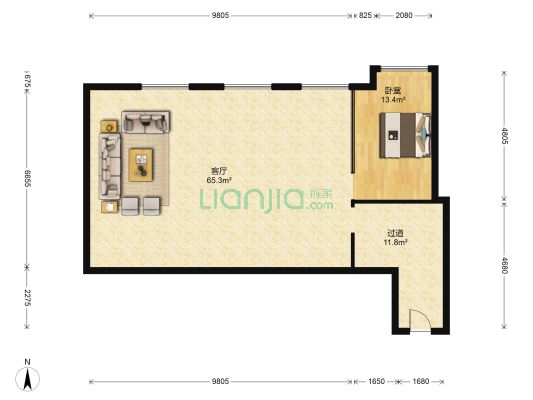 中南百货 1室1厅0卫 87平方