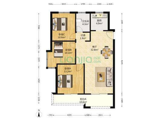 绿地世纪城五期 3室1厅1卫 117平方