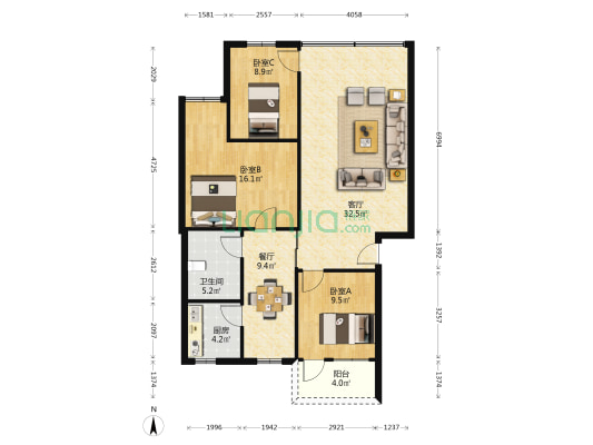 永安楼小区 3室2厅1卫 102平方