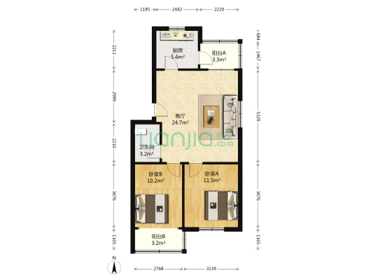 延吉路8号 2室1厅1卫 81平方