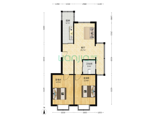 百福花园 2室1厅1卫 88平方
