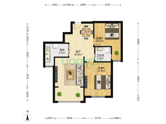润地观筑 2室1厅1卫 77平方