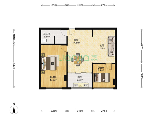 陕西省卷烟材料厂家属院 2室2厅1卫 86平方