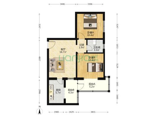 广泉小区 2室1厅1卫 74平方