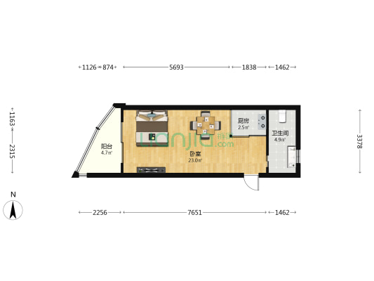 蓝天海岸 1室0厅1卫 48平方