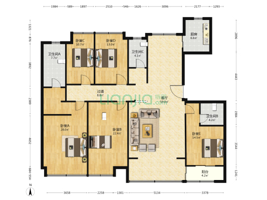 滨湖双玺 5室1厅3卫 191平方