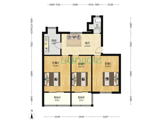 核工业地质局宿舍 3室1厅1卫 79平方