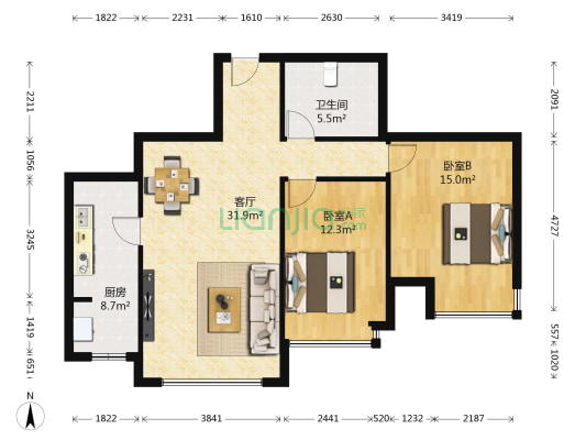 华夏名筑 2室1厅1卫 94平方