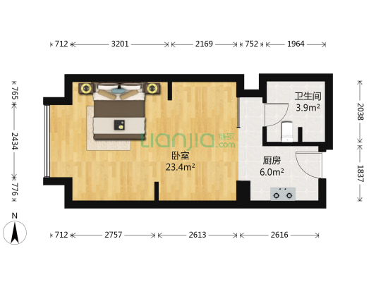 兴业嘉园 1室0厅1卫 52平方
