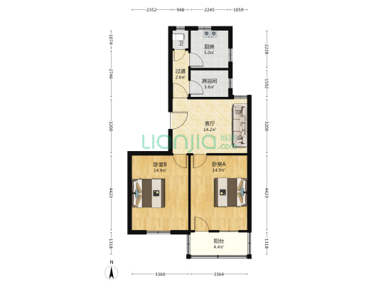 洋东新村东区 2室1厅2卫 78平方