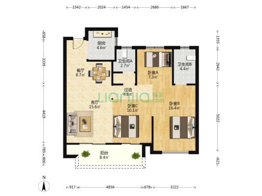 上林湾 3室2厅2卫 100平方